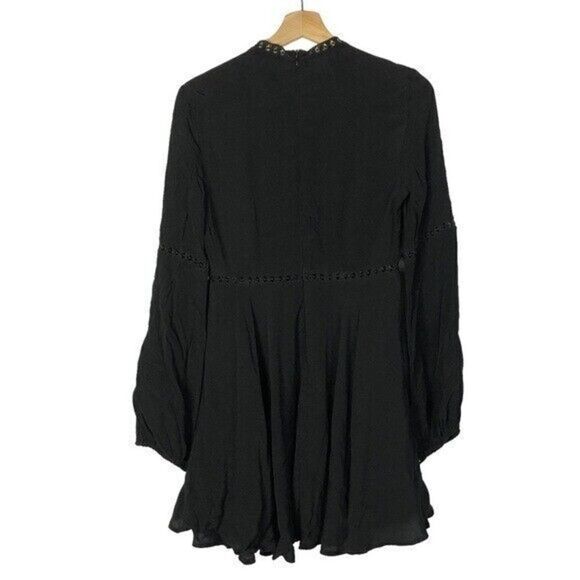 Forever 21 Black Crochet Overlay Long Sleeve Mini Dress S - Picture 3 of 4